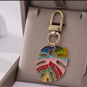 Rainbow Bag charm Monstera Multicolor Tropical Leaf Keychain Bag charm